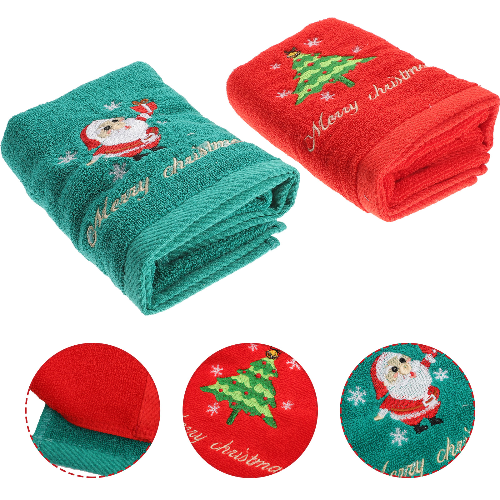 Home Textiles In Pakistan - 2Pcs Christmas Cotton Towels Embroidered Holiday