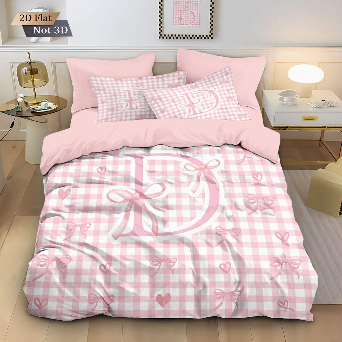 Home Textiles Bedding - 3pcs Pink Bow D-Printed Coreless Duvet