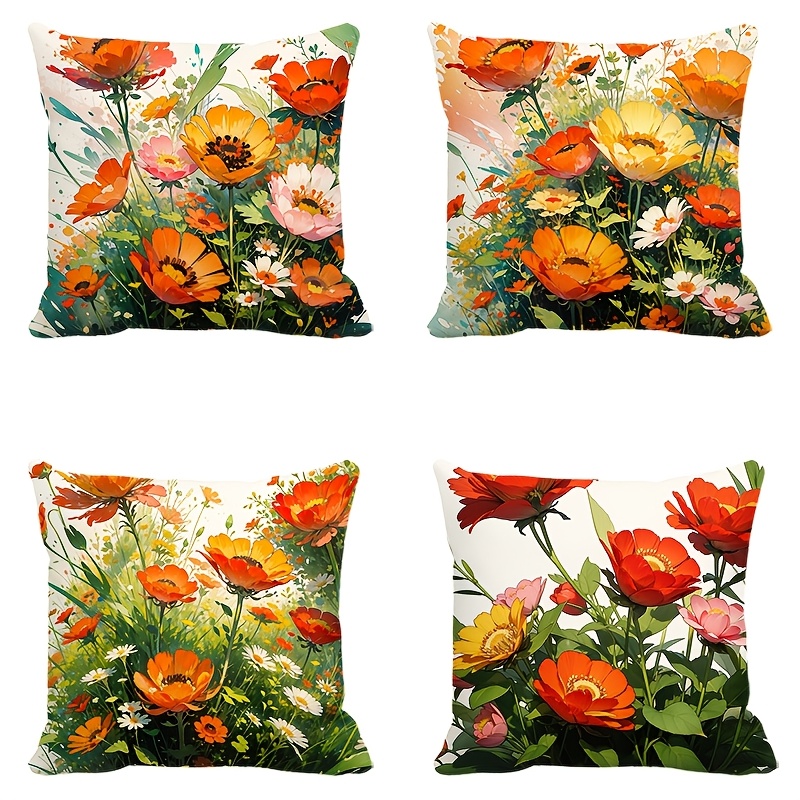 Pillow Covers Set of 4 Flower  - Pillow Insert 18X18 ulasan dan harga