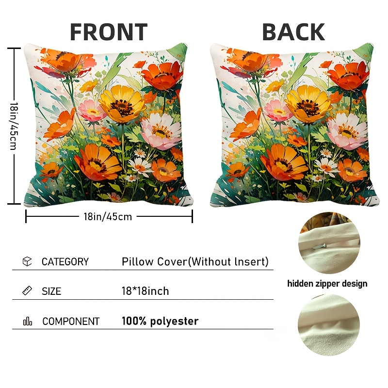 Pillow Covers Set of 4 Flower  - Pillow Insert 18X18 ulasan dan harga