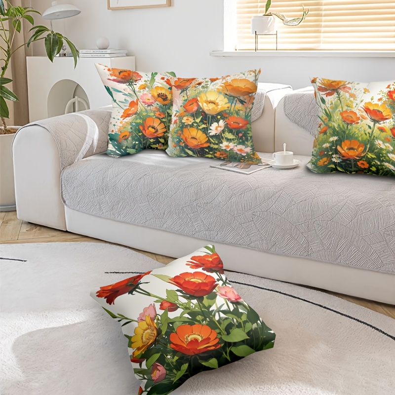 Pillow Covers Set of 4 Flower  - Pillow Insert 18X18 ulasan dan harga