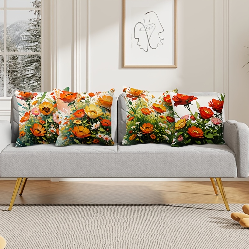 Pillow Covers Set of 4 Flower  - Pillow Insert 18X18 ulasan dan harga