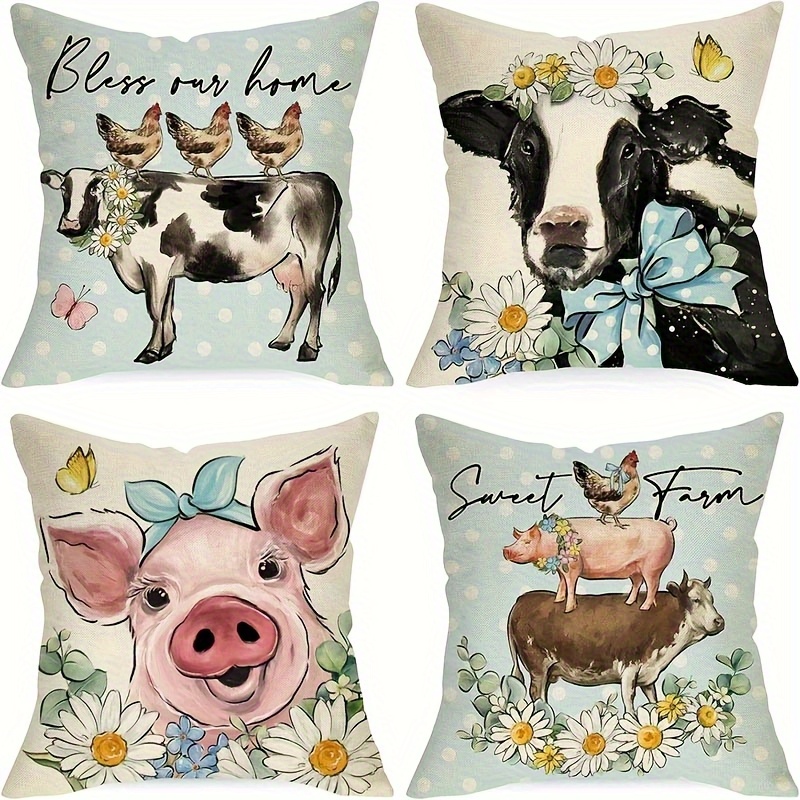 Pillow Covers Set of 4 Farm An - Pillow Insert 18X18 ulasan dan harga