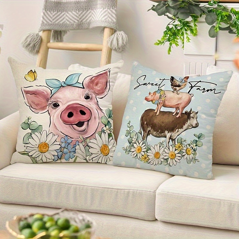 Pillow Covers Set of 4 Farm An - Pillow Insert 18X18 ulasan dan harga