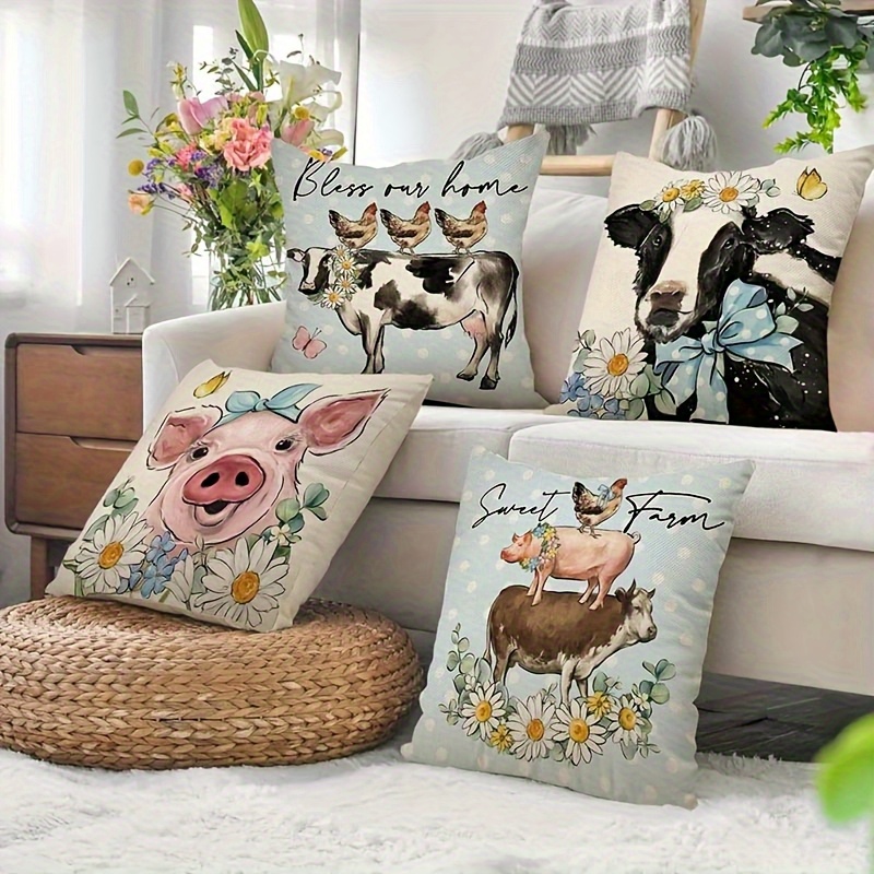 Pillow Covers Set of 4 Farm An - Pillow Insert 18X18 ulasan dan harga