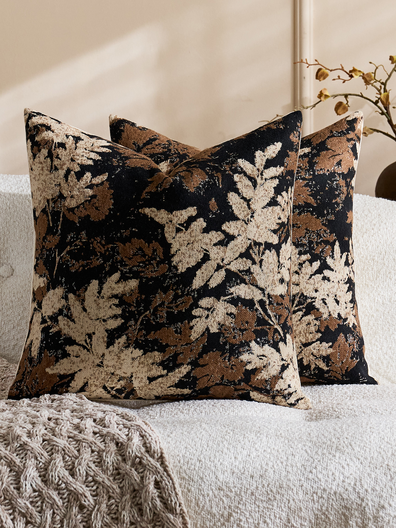2pcs Neutral Leaf Pillow Cover - Pillow Insert 18X18 ulasan dan harga