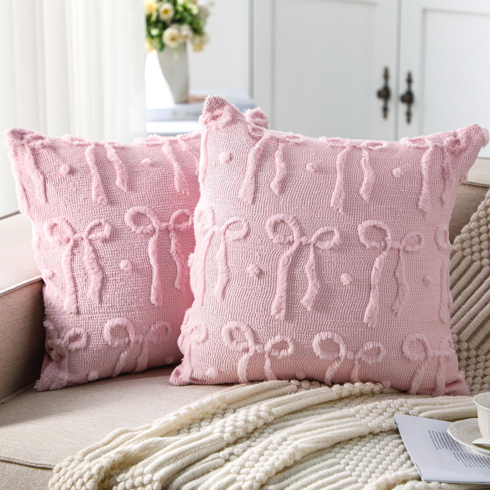 Pink Bow Throw Pillow Covers 1 - Pillow Insert 18X18 ulasan dan harga